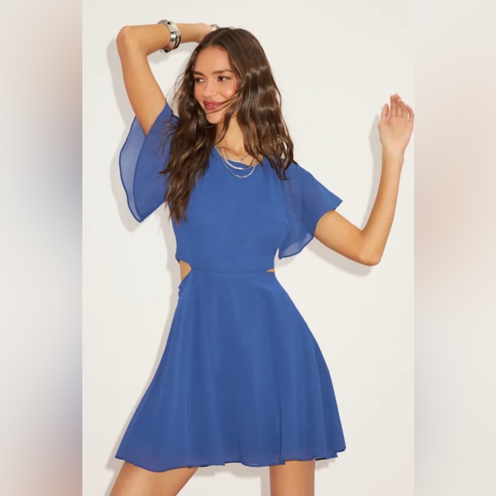 Lulus Blissful Love Blue Cutout Mini Skater Dress M NWT